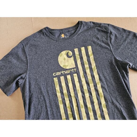 Carhartt T-Shirt Mens Sz L Camouflage American Flag Built To Last USA MADE - Picture 5 of 6